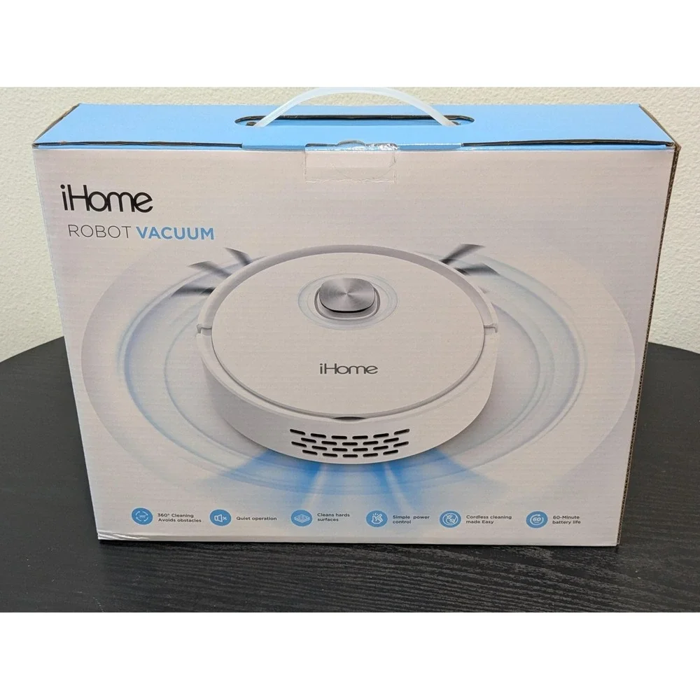 IHome Robot Vacuum White Cordless 60 Min Battery Quiet Compact IHRV50-WHT New